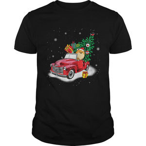 Pomeranian Rides Red Truck Christmas Tree Xmas Gifts Tshirt